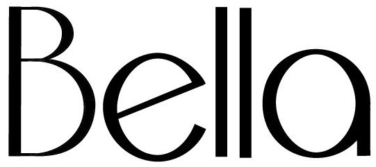 لوگو رسمی فروشگاه بلا کالکت با فونت مشکی و پس زمینه بیرنگ و حروف bella
